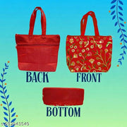 Pooja Bag / Pooja Handbag / Floral Embroidered Pooja Bag / Ethnic Designer Pooja Handbag / Return Gift Bag / Sherwani Bag / Festival & Wedding Utility Bag / Random Colour / Pack of 3
