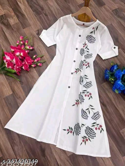 Florance Exclusive Slub Cotton Printed Fully Stitched A-line Kurta For Women & Girls