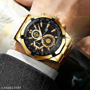 NG Times Golden 1pc Men Gold Zinc Alloy Strap Business  Round Dial Quartz Watch, For Daily Life