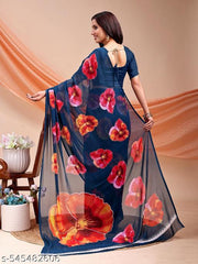 Chiffon bollywood Tassels and Latkans Floral print Blue south saree with Saree with Multiple Blouse