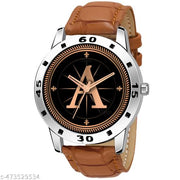 Prathshya Analog Round Black Dial ALPHABET A Design Stylish Beige Leather Strap Classic Design Fancy Wrist Watch for Men and Boys, Pack of 1 - ALPHA-A-AVO-SIL-TAN-CRL