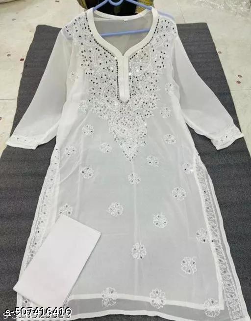 white chikankari kurti for women nd girls
