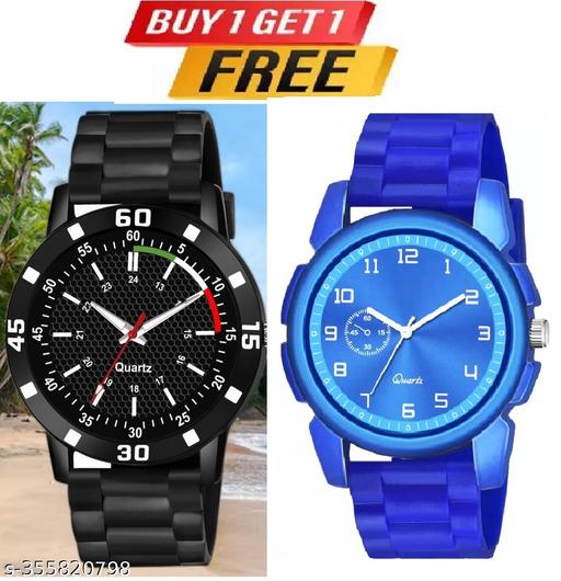 Watch Combo BUY 1 GET1FREE Black Designer Professional PU Analog Watch pack of 2