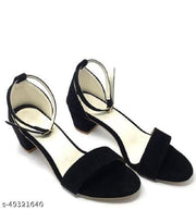Black Solid Medium Heel For Women