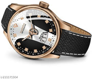 3D Glass Date Display Dial Leather Belt Analog Watch - for Men