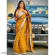 Elegant Women's Gold Silk Saree with Mirror Work and Blouse