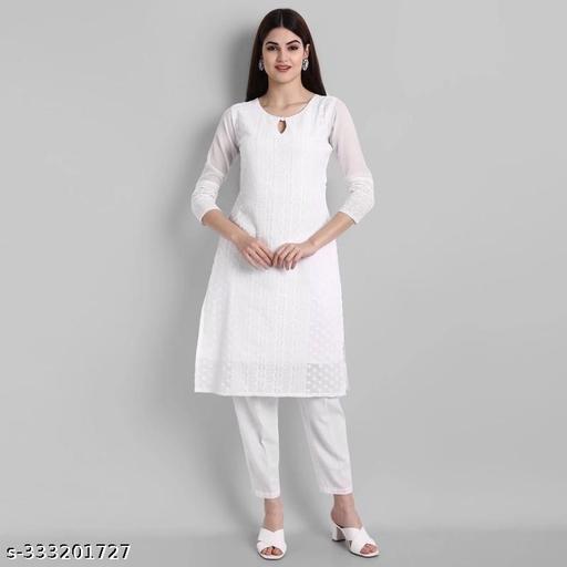 Apari Fab Women's Embroidered Georgette Straight Kurti