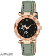 New Dial Leaf Leather Belt Girls Analog Watch