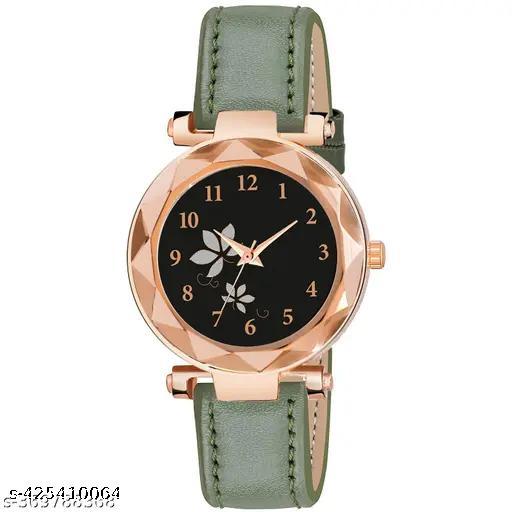 New Dial Leaf Leather Belt Girls Analog Watch