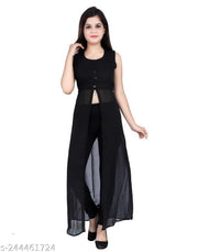 Shimao Georgette Women Front Slit Round Neck Cut Sleeve Kurti