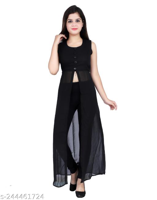 Shimao Georgette Women Front Slit Round Neck Cut Sleeve Kurti