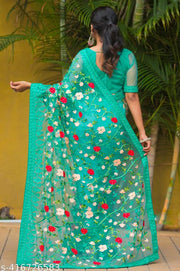 Gezrel Net Embroidery Work Saree For Woman