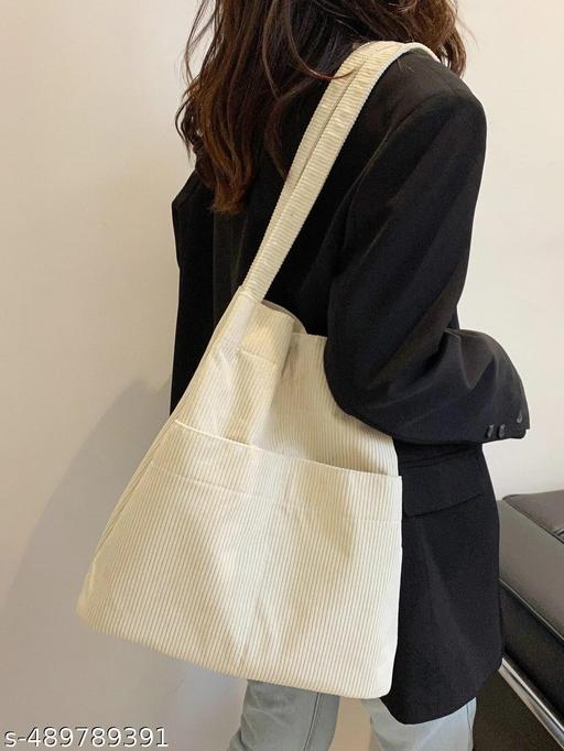 Eco-Friendly Corduroy Tote Bag |  Women Shoulder Bag | Stylish & Comfort Women's Cotton Bag | Canvas Shoulder Purse Reusable Grocery Bag | Outer Pockets, Utility Bag Travel & Daily use
