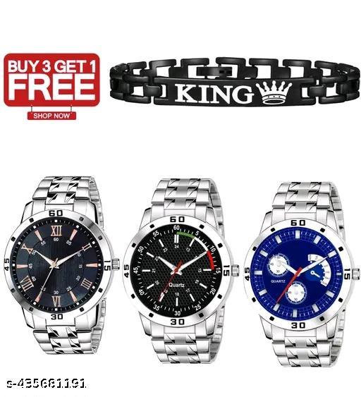 Men's stylish watches Combo-Pek of 3 Watch+King Breslet Free