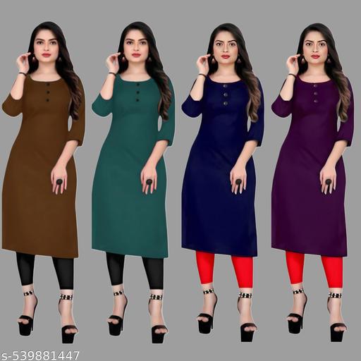 Straight Plain Casual Ethnic Plain A-Line American Crepe Fabric Light Weight Kurtis For Daily Use in Low Price
