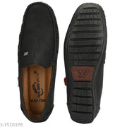 Black Solid Loafers For Men