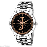 Talgo Analog Round Black Dial ALPHABET J Design Stylish Silver Stainless Steel Strap Classic Design Fancy Wrist Watch for Men and Boys, Pack of 1 - ALP-J-AVO-SIL-STL