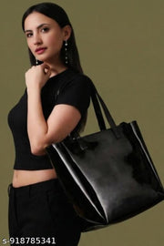 Spacious Tote Bag For Womens Handbag Ladies Purses, With Zip Closure Shining Synthetic Leather