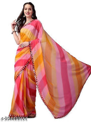 Qyra  Digital Print Bollywood Georgette Saree  (Multicolor, Pink)