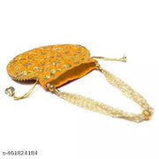 Women Velvet Potli Bag, Mustard Yellow Potly Bags for women and girls