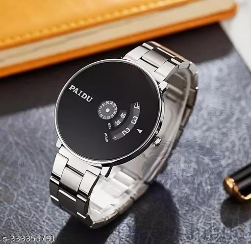Exclusive Design Latest Silver Stainless Steel Strap Analog Watch Stunning Look  For Men's and Boy's Quartz Unique Paidu Black Dial Watch with Analog Display and Stainless Steel Strap Analog Watch for Mens & Boys