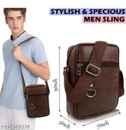 Premium Brown Synthetic Leather Crossbody Side Bag for Men