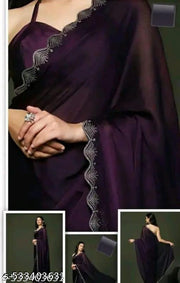 Trending New Satin Silk Saree With Beads And Stone Work Border Lace And Fancy Unstiched Blouse