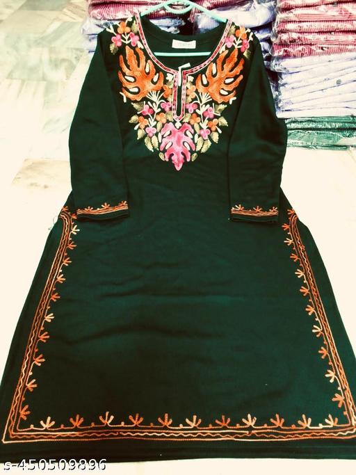 Green Woolen Knitted Kurta with Kashmiri Embroidery