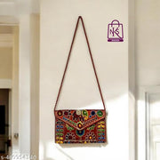 NAKASA Women's Jaipuri Handmade Damru Embroidery Small Red Clutch Cum Sling Bag