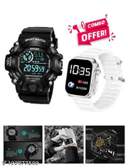 Digital Shockproof Multi-Functional Black Colour Strap Waterproof Digital Sports Watch for Men's Kids Watch for Boys Pack of 2| Digital Dial Black Solid Design Strap Multi Functional Sports Watch for Men & Boy