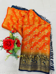 Balaton Silk Banarasi Saree with rich zari weaving, elegant texture, and attached unstitched blouse. Perfect for festive and wedding occasions.