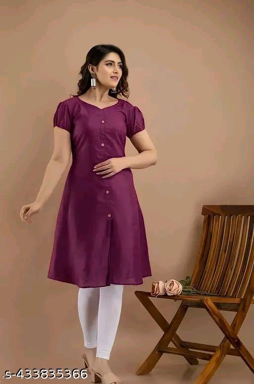 Women's&Girl's "Rayon"  Fashionble v-neck with puff sleeb  stylish kurti(purple)