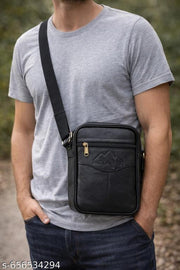 Vegan Leather Sling Cross-Body Travel Office Messenger One Side Shoulder Bag for Men, Women & Boys