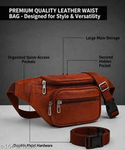 Latest Men Women Leather Waist Pack Travel Bags For Moneyy| Belt| Cards |Mobile| Documents| Kit| Books and Bills Dairy Pouch Cross Side Bag For Men Women .With Belt Stylish Small Luggage Accessories Bag I Waist Bags I Fanny pack.