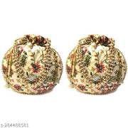 Foxtree 2 Pcs Indian Handmade Embroidered Potli Combo For Womens & Girls Wristlets Handbags To Carry In Parties, Weddings And Social Events Purses.