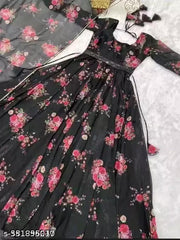 Ledies Stylish Fancy Trendy Printed Poly Georgette Maxi Flared Gown For Women For Party Wedding Festival Functions very comfortable