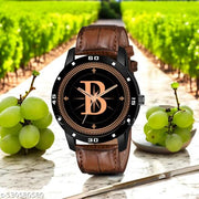 Femeo  Analog 9109 Watches Round Black Dial F Design Stylish Brown Leather Strap Classic Design Fancy Wrist Watch for Men and Boys, Pack of 1 - A07ZALPHA-F-AVO-BLK-DBRW-CRL