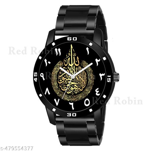 Welix Analog AYATUL KURSI Design Black Dial Stylish Black Silicone Strap Wrist Watch for Muslim Men and Boys, Pack of 1 - AYATULKURSI-AVO-BLK-CDBLK