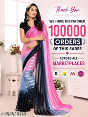 Women's Premium Satin Silk Saree for Daily Wear, Lightweight Soft Silk Fabric Party & Office Wear Saree with Solid Art Silk Unstitched Blouse Piece (Grey, Pink, Black)