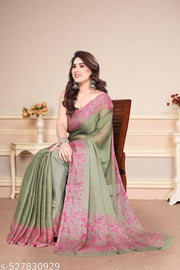 Women's Trendy Party Wear Chiffon Plain Saree