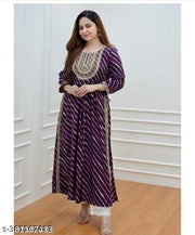 Lahariya Nayra Cut Kurti|Women's Embroidered nayra Cut Kurta|Beautiful Leheriya Naira Cut Embroidery Kurta|}