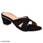 Women Block Heel Sandals Casual Comfortable Cross Strap Velvet Material For Adult Women/Girls  Block Heel Fashion  sandal for women, casual heel , women sandal , black heel, heel for women , heel sandal ladies , heel ke sandal ,  high heel , under 300