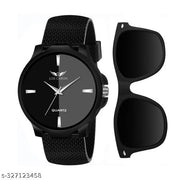 LOIS CARON LCS-9134 All Black Combo Set of Analog Watch and Sunglasses for Men & Boys with Premium Gift Box (Pack of 1)