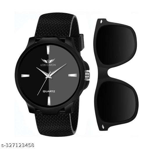 LOIS CARON LCS-9134 All Black Combo Set of Analog Watch and Sunglasses for Men & Boys with Premium Gift Box (Pack of 1)