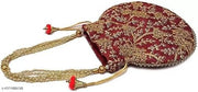 Women's Embroidered Silk Potli Bag with Pearl Handle & Drawstring Closure | Ethnic Bridal Clutch for Wedding, Party, Festive & Return Gift