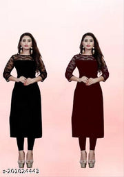 Casual American Crepe And Rasal Net Round Neck And 3/4 Sleeves Pack Of 2 Kurti (45"Inches)