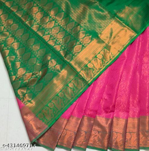 Kanjeevaram brocade contrast pattu semi silk soft saree