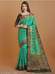 NEW BANARASI SILK SAREE WITH UNSTICHED TASSELS & LATKAN