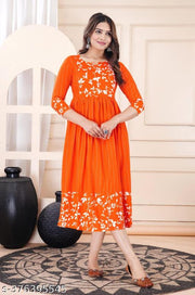 New fancy tardisnal printed anarkali riyon kurti for women& girls