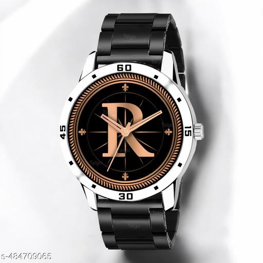 Talgo Analog Round Black Dial ALPHABET R Design Stylish Black Silicone Strap Classic Design Fancy Wrist Watch for Men and Boys, Pack of 1 - ALP-R-AVO-SIL-CDBLK